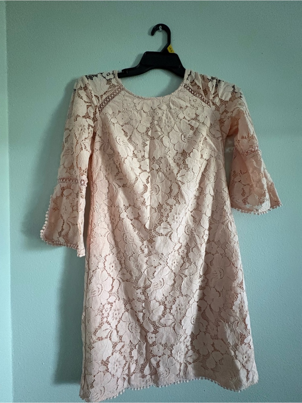 Vince Camuto Blush Lace Shift Dress with Bell Sleeves